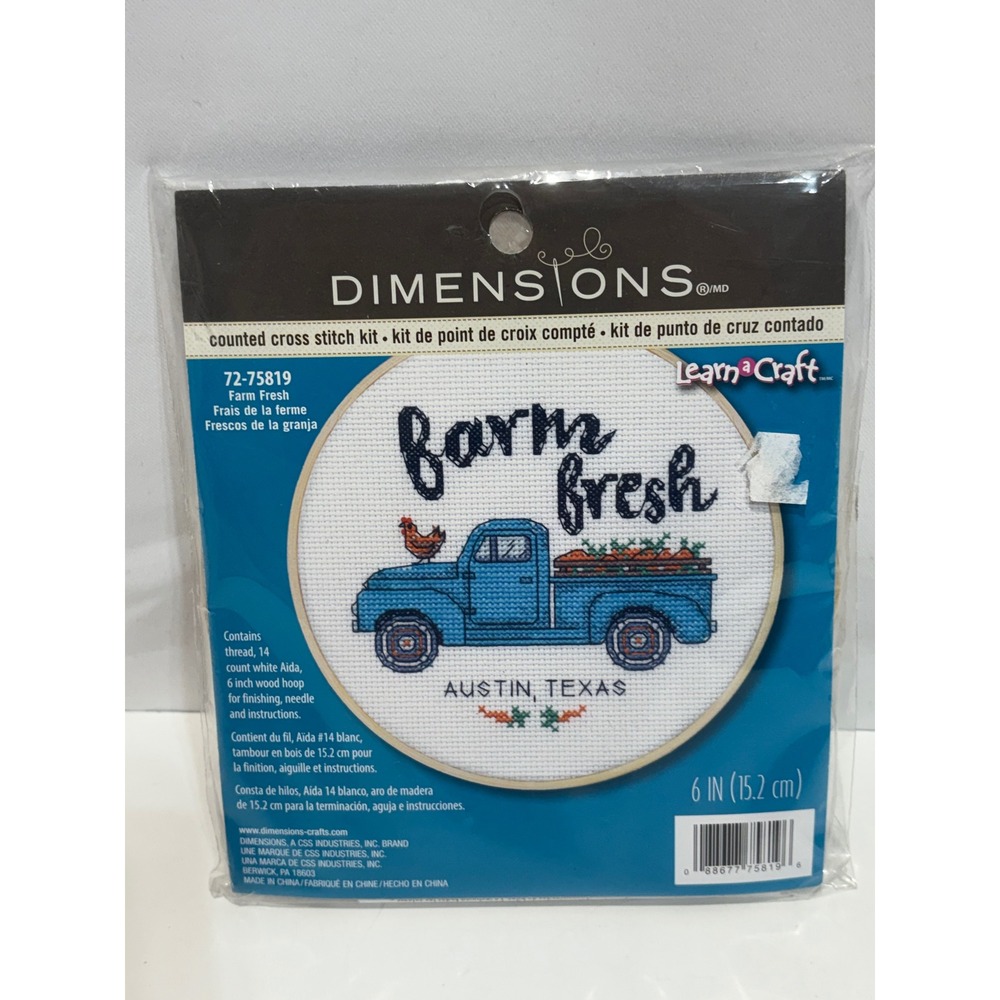Dimensions Cross Stitch Kit Unisex 6in Blue Farm Fresh Austin Texas 72-75819